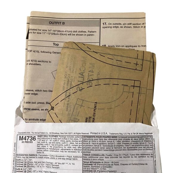 McCall's Crafts Doll Clothing Sewing Pattern Lot of 3 Ephemera Y2K Crafting DIY - Picture 7 of 7